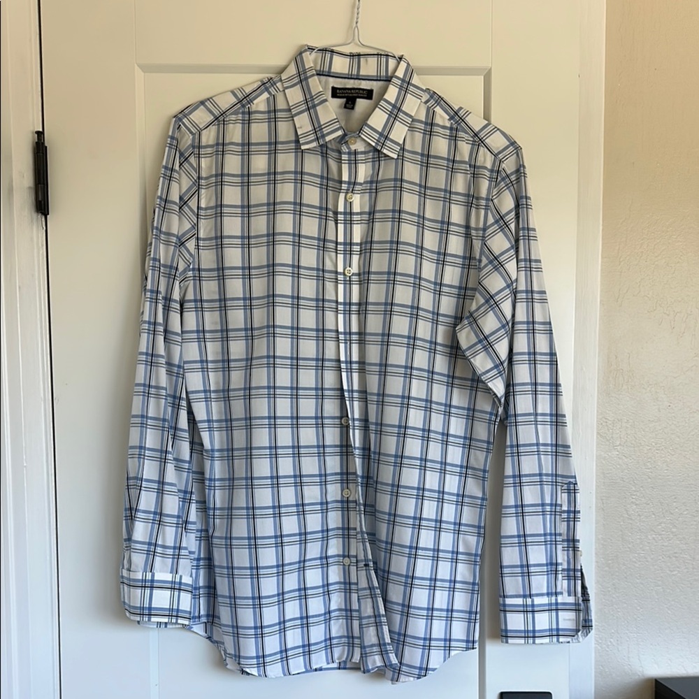 Banana Republic White and Blue Checkered Shirt